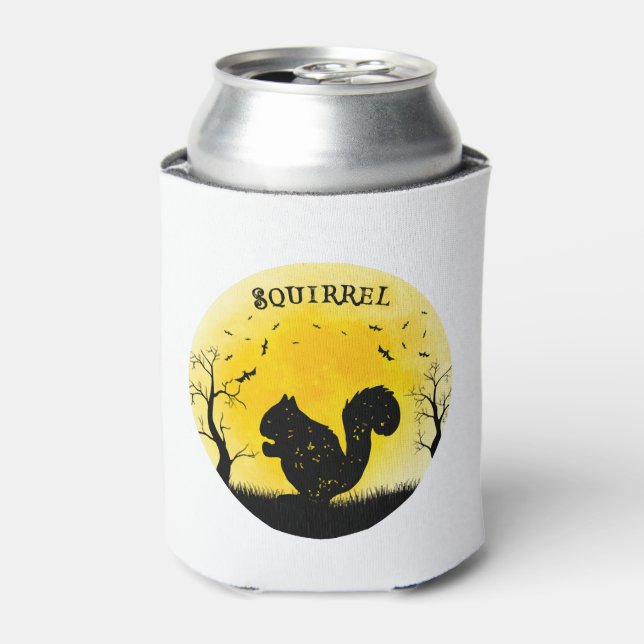 Squirrel Halloween Vintage Retro Moon Can Cooler (Can Front)