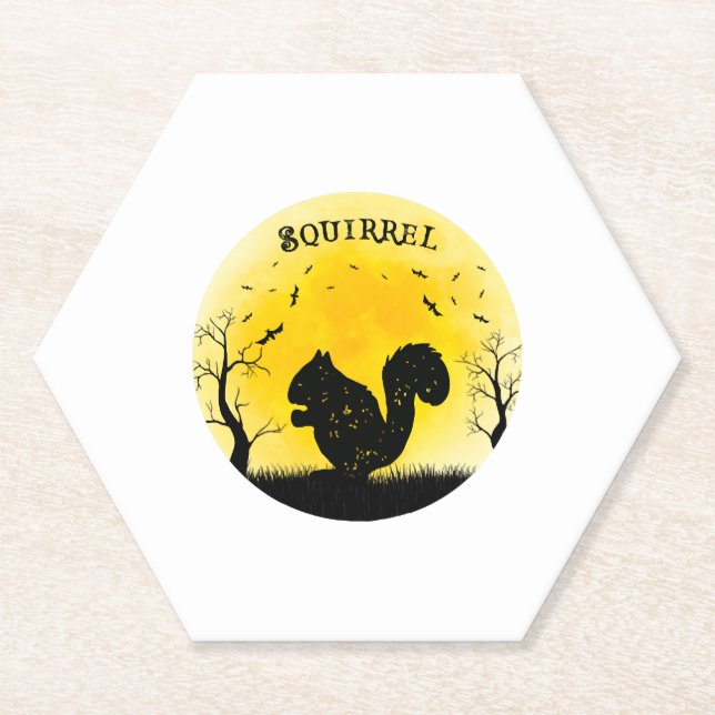 Squirrel Halloween Vintage Retro Moon Paper Coaster (Front)