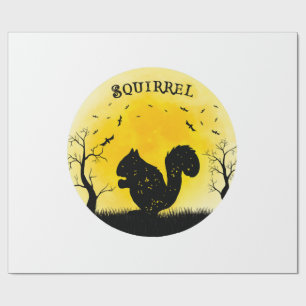 Squirrel Halloween Vintage Retro Moon Wrapping Paper