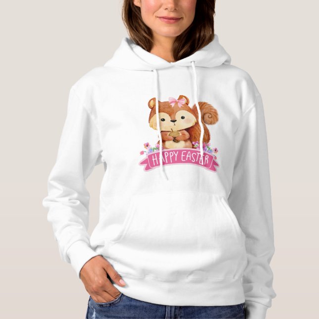 Squirrel Happy Easter Womans  Hoodie (Front)