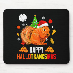 Squirrel Happy Hallothanksmas Halloween Thanksgivi Mouse Mat