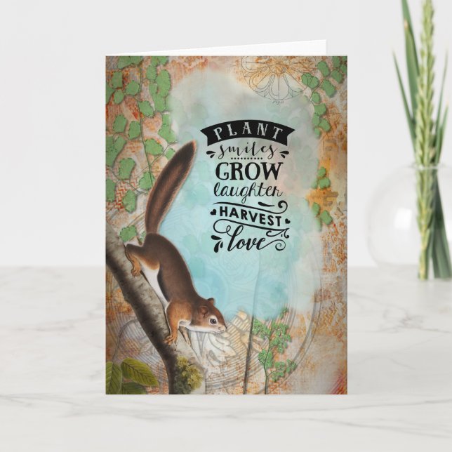 Squirrel Harvest  - Vintage Blank Greeting Note Card (Front)