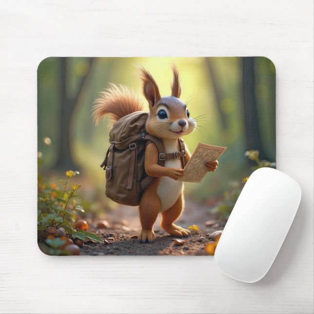 Squirrel Hiking In a Forest Mouse Mat (With Mouse)