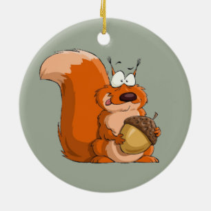 SQUIRREL HOLDING ACORN CERAMIC TREE DECORATION