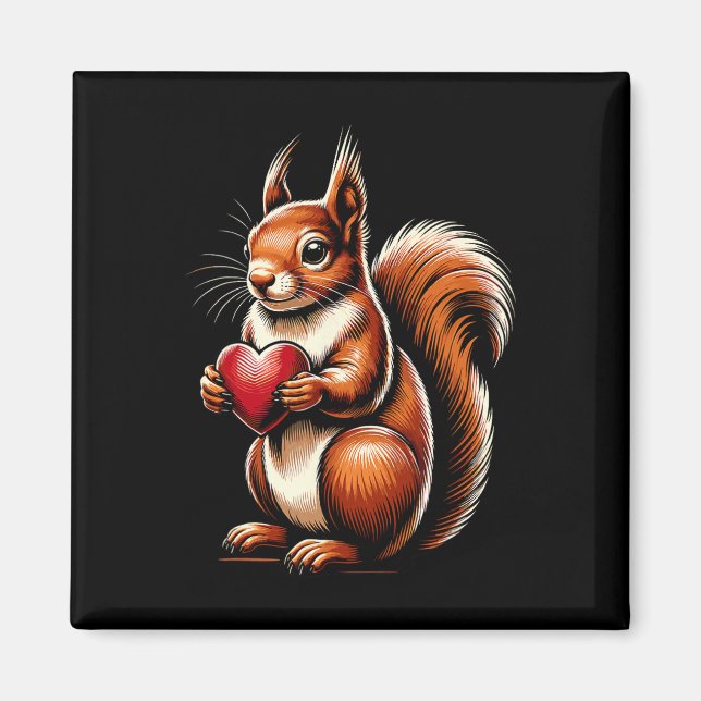 Squirrel Holding Heart Valentine's Day Cute Valent Magnet (Front)