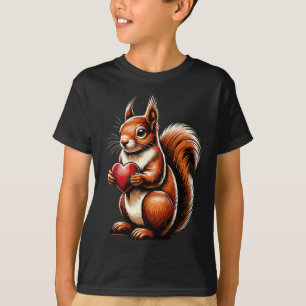 Squirrel Holding Heart Valentine's Day Cute Valent T-Shirt