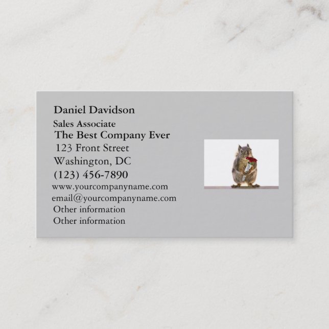 Squirrel Holding Red Rose Bouquet Business Card (Front)