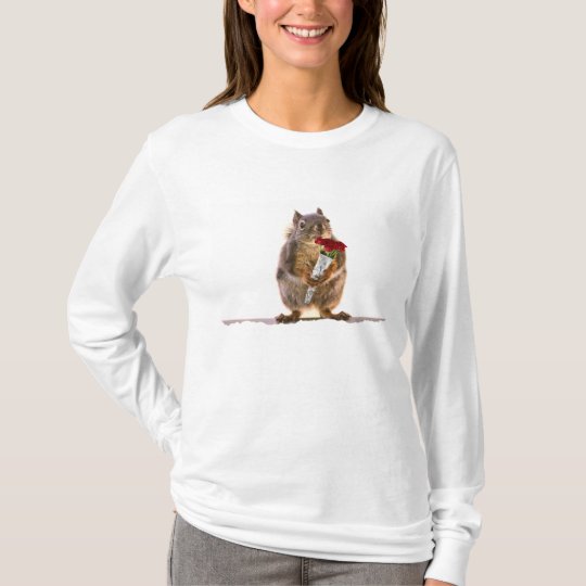 Squirrel Holding Red Rose Bouquet T-Shirt
