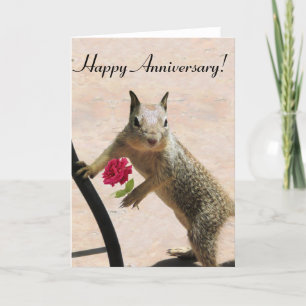 Squirrel Holding Rose Anniversary Card