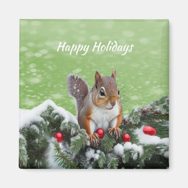 Squirrel Holiday Christmas Magnet (Front)