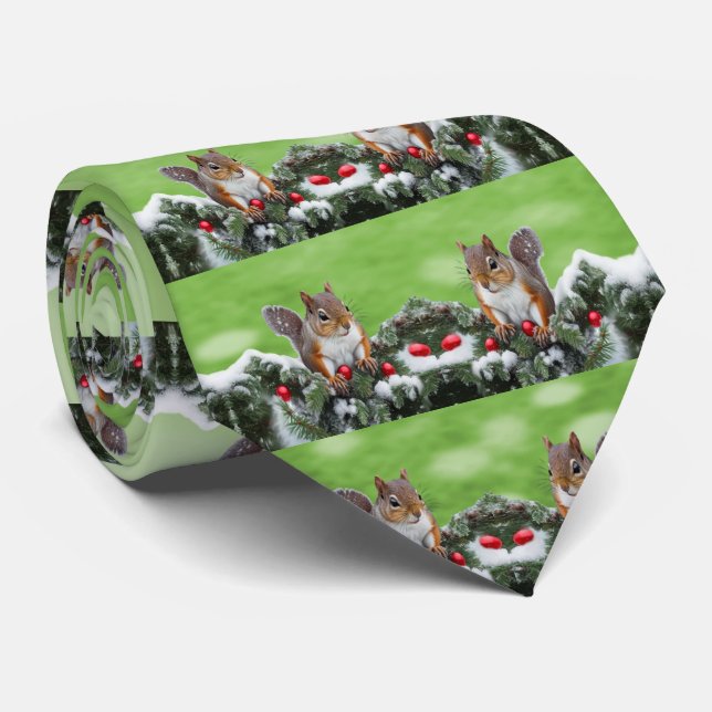 Squirrel Holiday Christmas Neck Tie (Rolled)