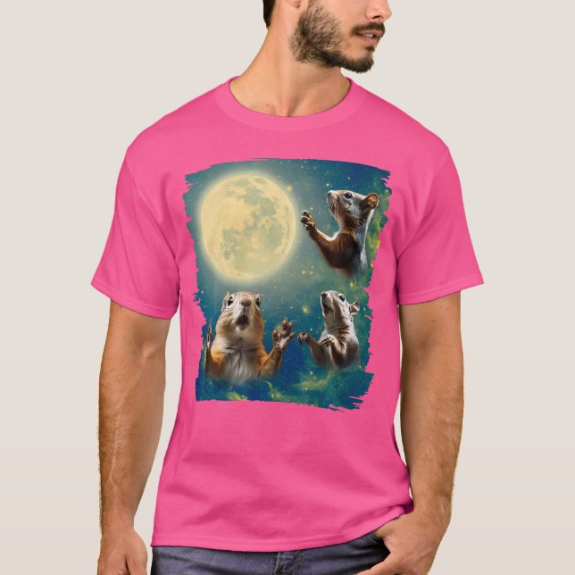 Squirrel Howling At The Moon Squirrels T-Shirt (Front)