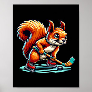 Squirrel Ice Hockey Fun Illustrated Graphic  Poster