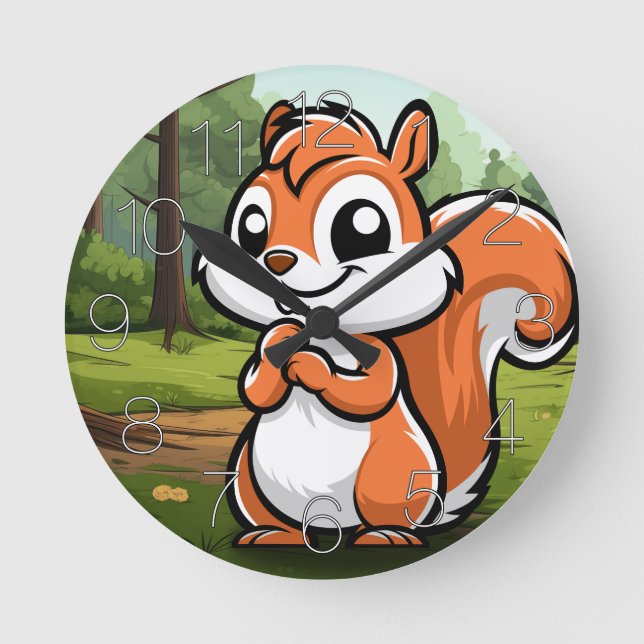 Squirrel in a Forest Round Clock (Front)
