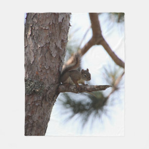Squirrel in a Pine Tree Fleece Blanket