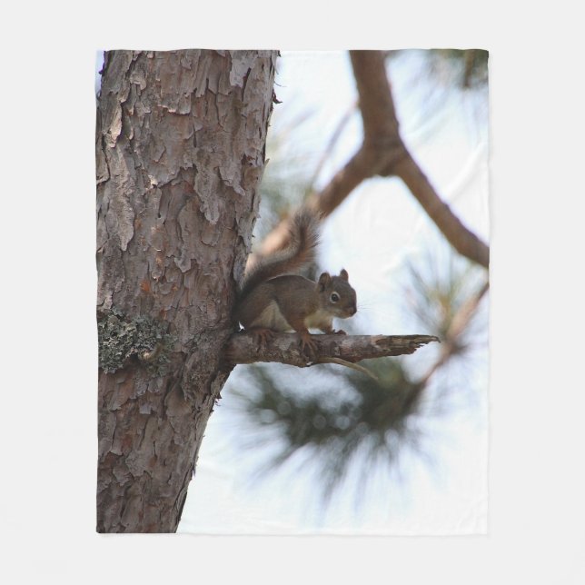 Squirrel in a Pine Tree Fleece Blanket (Front)