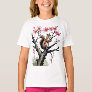 Squirrel In A Pink Cherry Blossom Tree T-Shirt
