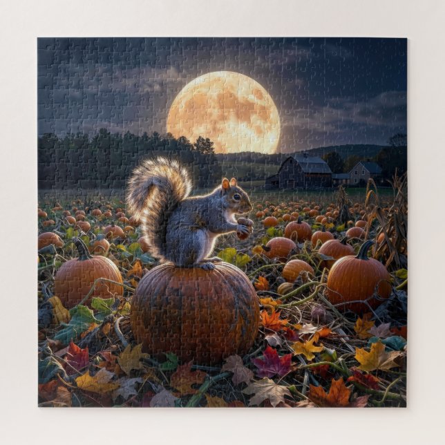 Squirrel in a Pumpkin Patch Jigsaw Puzzle (Vertical)