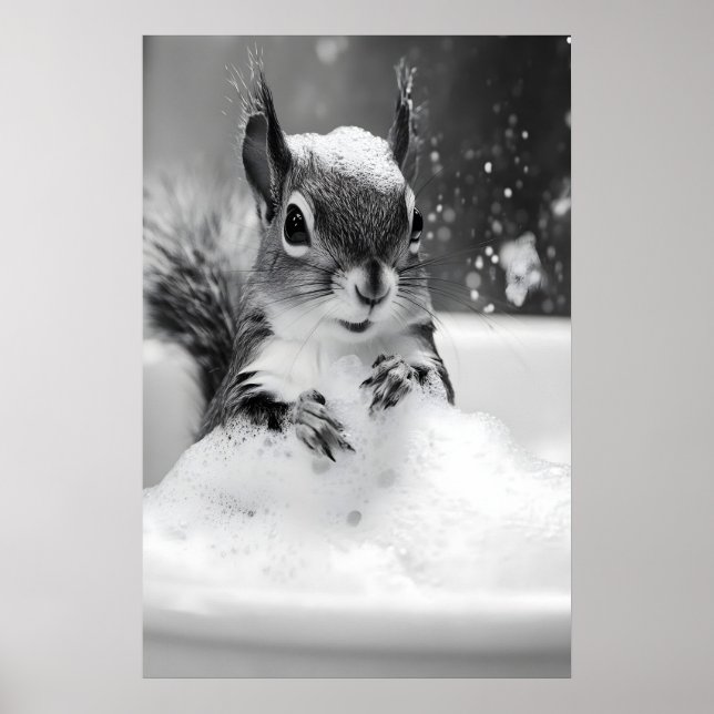 Squirrel in Bathtub Print, Funny Bathroom Wall Art (Front)