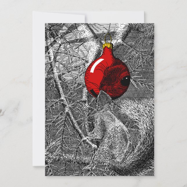 Squirrel in Christmas Tree Invitation (Front)