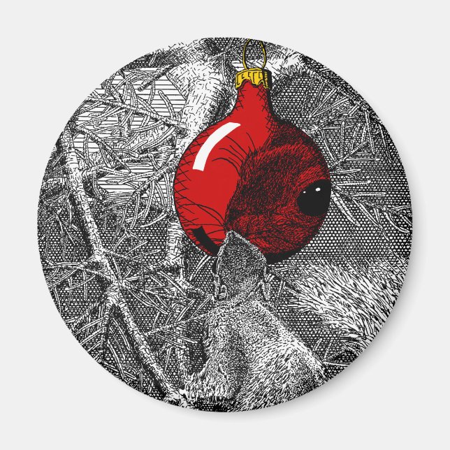 Squirrel in Christmas Tree Magnet (Front)