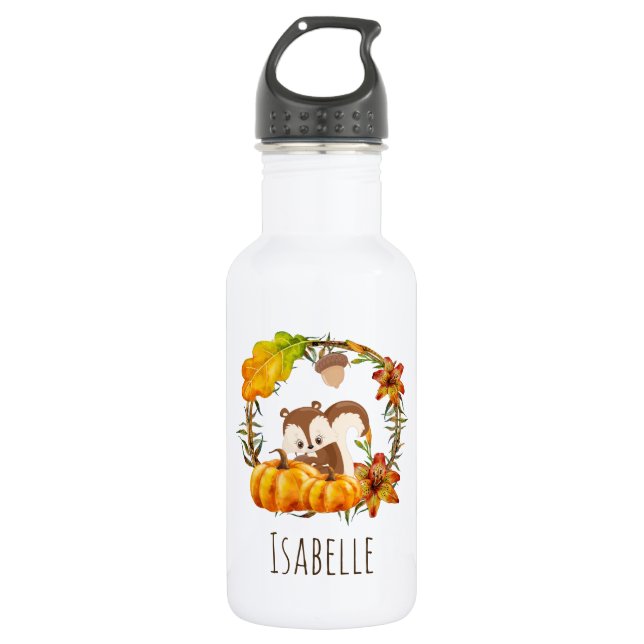 Squirrel in Floral Wreath Fall Rustic 532 Ml Water Bottle (Front)