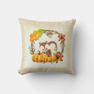 Squirrel in Floral Wreath Fall Rustic Cushion