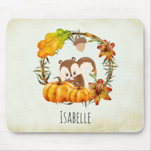 Squirrel in Floral Wreath Fall Rustic Mouse Mat