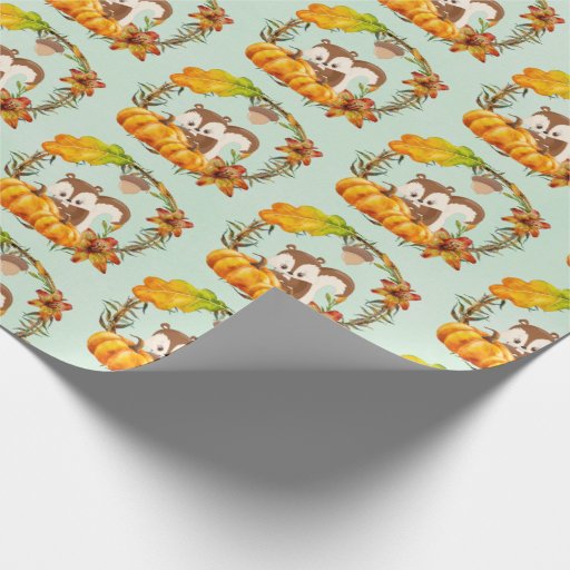 Image of Squirrel in Floral Wreath Fall Rustic Pattern Wrapping Paper