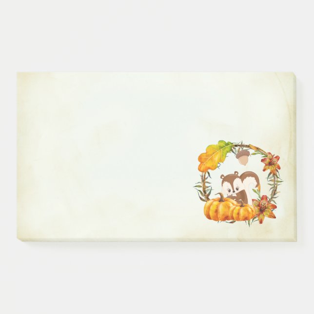 Squirrel in Floral Wreath Fall Rustic Post-it Notes (Front)