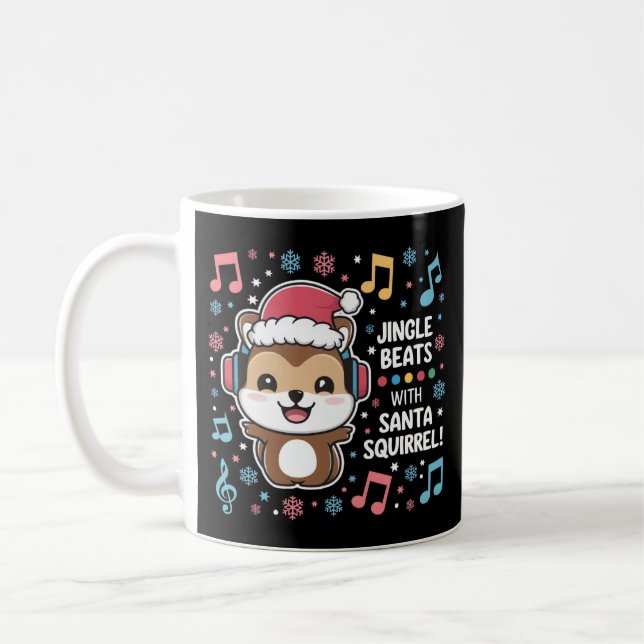 Squirrel in Headphones and Santa Hat - Jingle Beat Coffee Mug (Left)