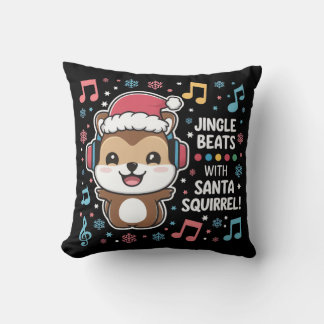 Squirrel in Headphones and Santa Hat - Jingle Beat Cushion