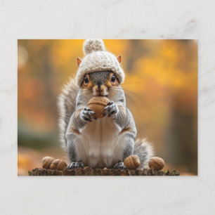 Squirrel in Knit Hat Holding Nut Holiday Postcard