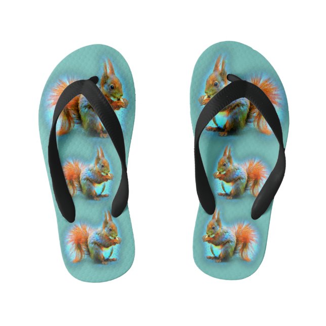 Squirrel in modern style kid's flip flops (Footbed)