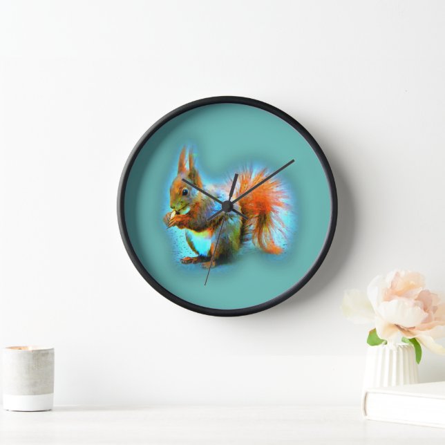 Squirrel in modern style on turquoise clock (Home)