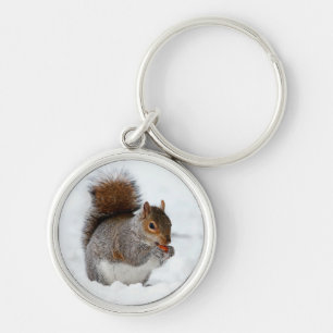 Squirrel in Snow with Berry Keychain