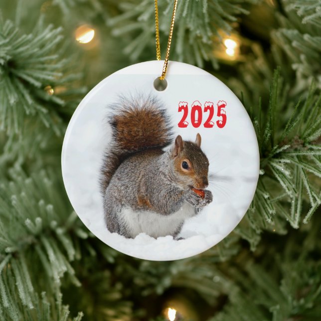 Squirrel in Snow with Berry Ornament (Tree)