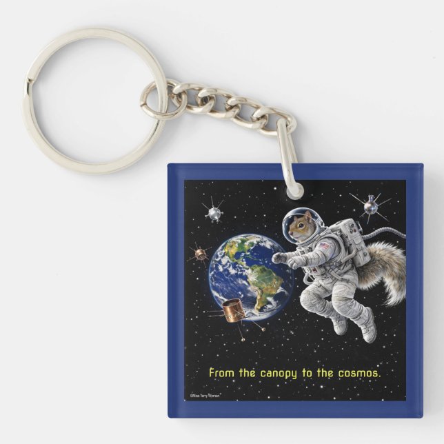 Squirrel in Space Key Ring (Front)