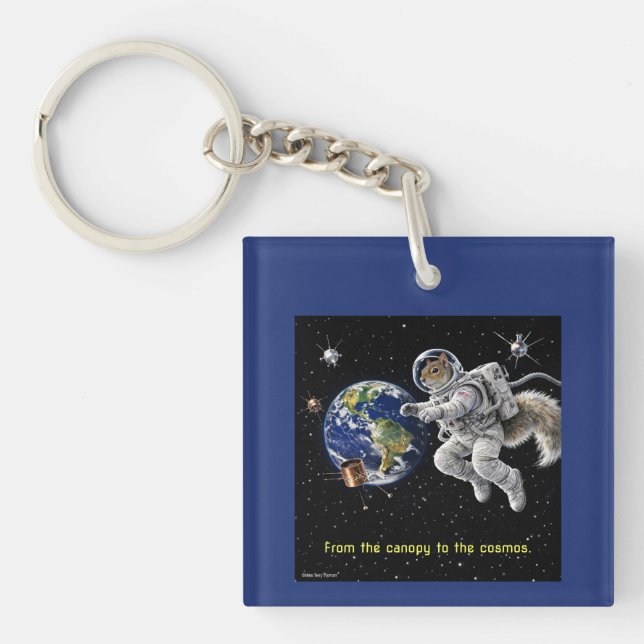 Squirrel in Space Key Ring (Front)