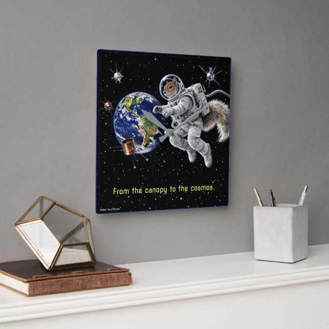 Squirrel in Space Square Wall Clock (Office)
