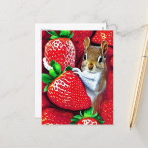 Squirrel In Strawberry Heaven  Holiday Postcard