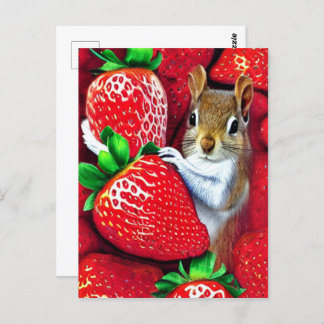 Squirrel In Strawberry Heaven Postcard