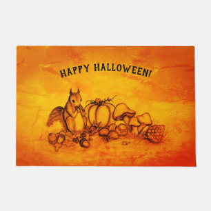 Squirrel in the Autumn , Happy Halloween! Doormat
