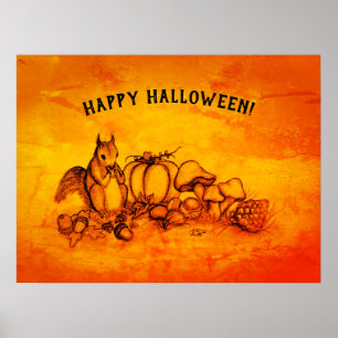 Squirrel in the Autumn , Happy Halloween! Poster