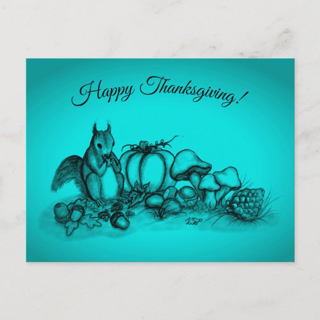 Squirrel in the Autumn , Happy Thanksgiving! Holiday Postcard (Front)