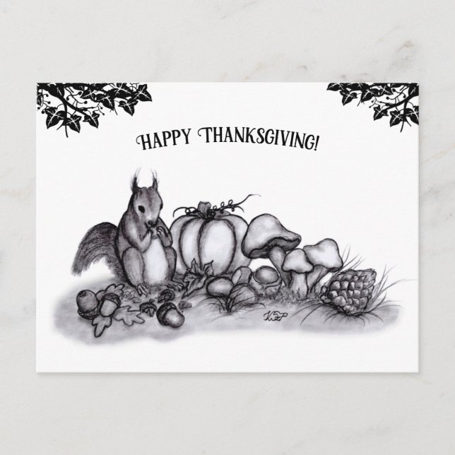 Squirrel in the Autumn , Happy Thanksgiving! Holiday Postcard (Front)
