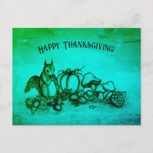 Squirrel in the Autumn , Happy Thanksgiving! Holiday Postcard