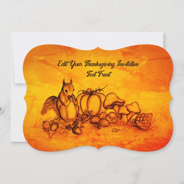 Squirrel in the Autumn , Happy Thanksgiving! Invitation (Front)