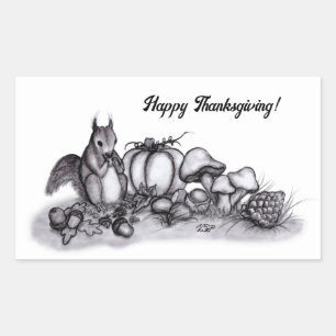 Squirrel in the Autumn , Happy Thanksgiving! Rectangular Sticker