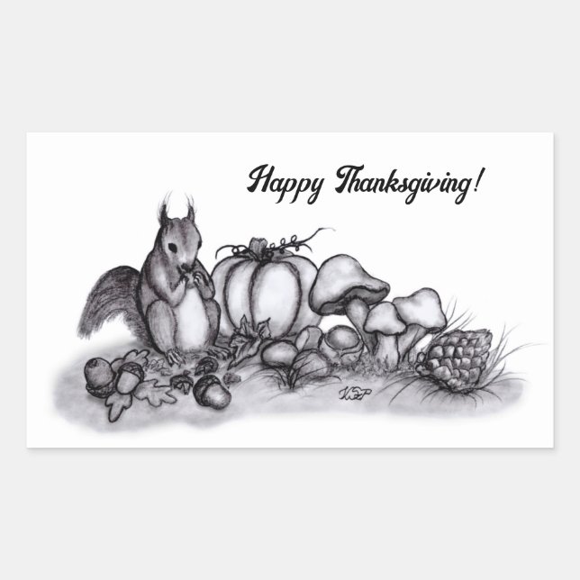 Squirrel in the Autumn , Happy Thanksgiving! Rectangular Sticker (Front)